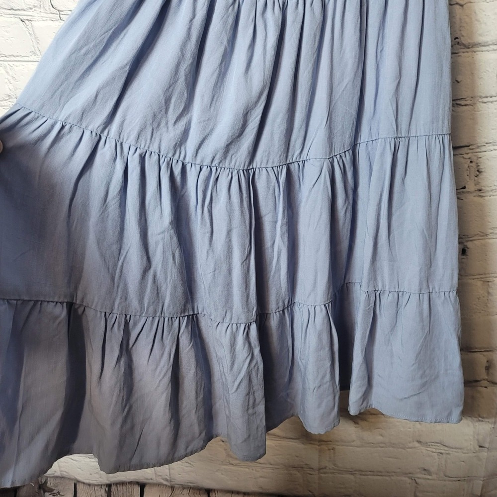 Bailey Blue Dress Juniors L Blue Smocked Puff Sleeve Midi Sundress Cottagecore - Picture 2 of 9